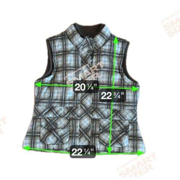 Tribal Plaid Sleeveless Puffer Vest Size 14 Snap Front Pockets Brown Beige Blue - Picture 7 of 7